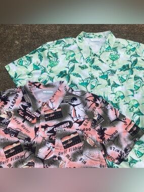 Columbia PFG Shirts Lot Of 2 Mens Large Fish Martini Hawaiian Camp Vented Tackle